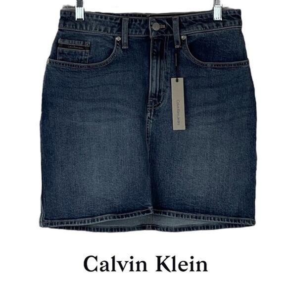 Calvin Klein Medium Wash Boho Hippie Festival Blue Jean‎ Skirt NWT Size 28 - Picture 1 of 10